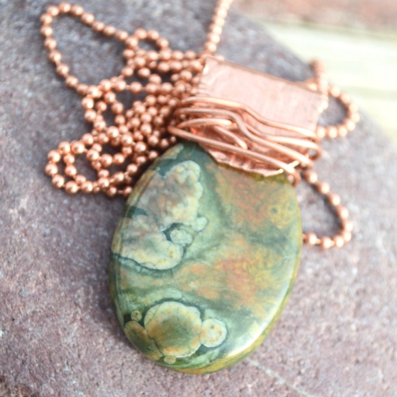 Conceptual Subculture Jewelry - Kambaba Jasper Copper Pendant Embossed Necklace